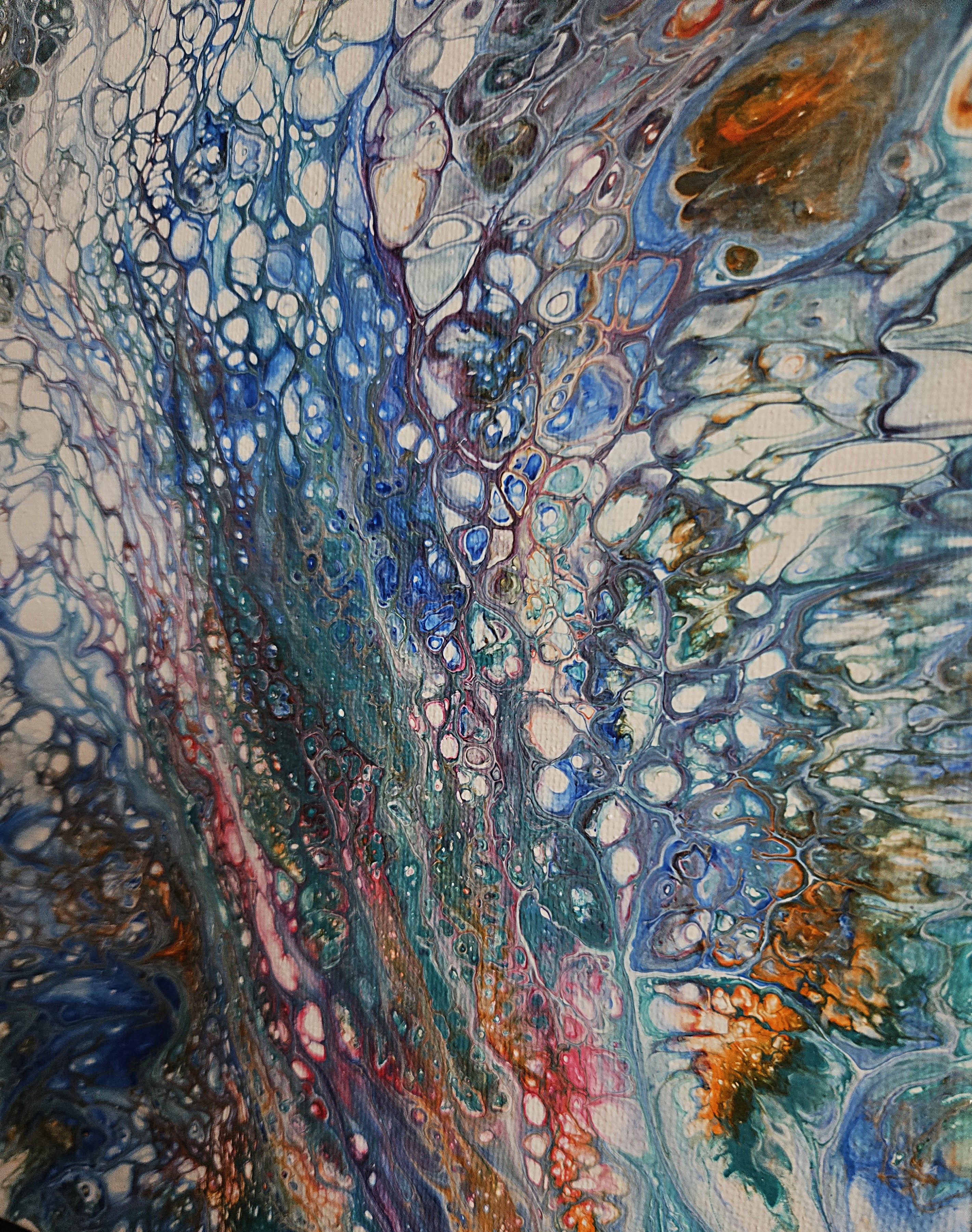 Contemporary Coastal Canvas Abstract Ocean Wall Art Teal Blue Reef Design Modern Beach Styling Living Room Statement Organic Fluid Texture Pattern Nautical Home Display Aquatic Color Palette Layered Paint Technique Underwater Ecosystem