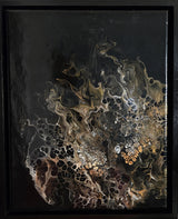 Modern Contemporary Art Abstract Canvas Painting Metallic Fluid Design Gold Bronze Black Background Marbled Texture Luxury Wall Art Statement Piece Sophisticated Interior Styling Living Room Bedroom Office Gallery Quality Premium Glossy