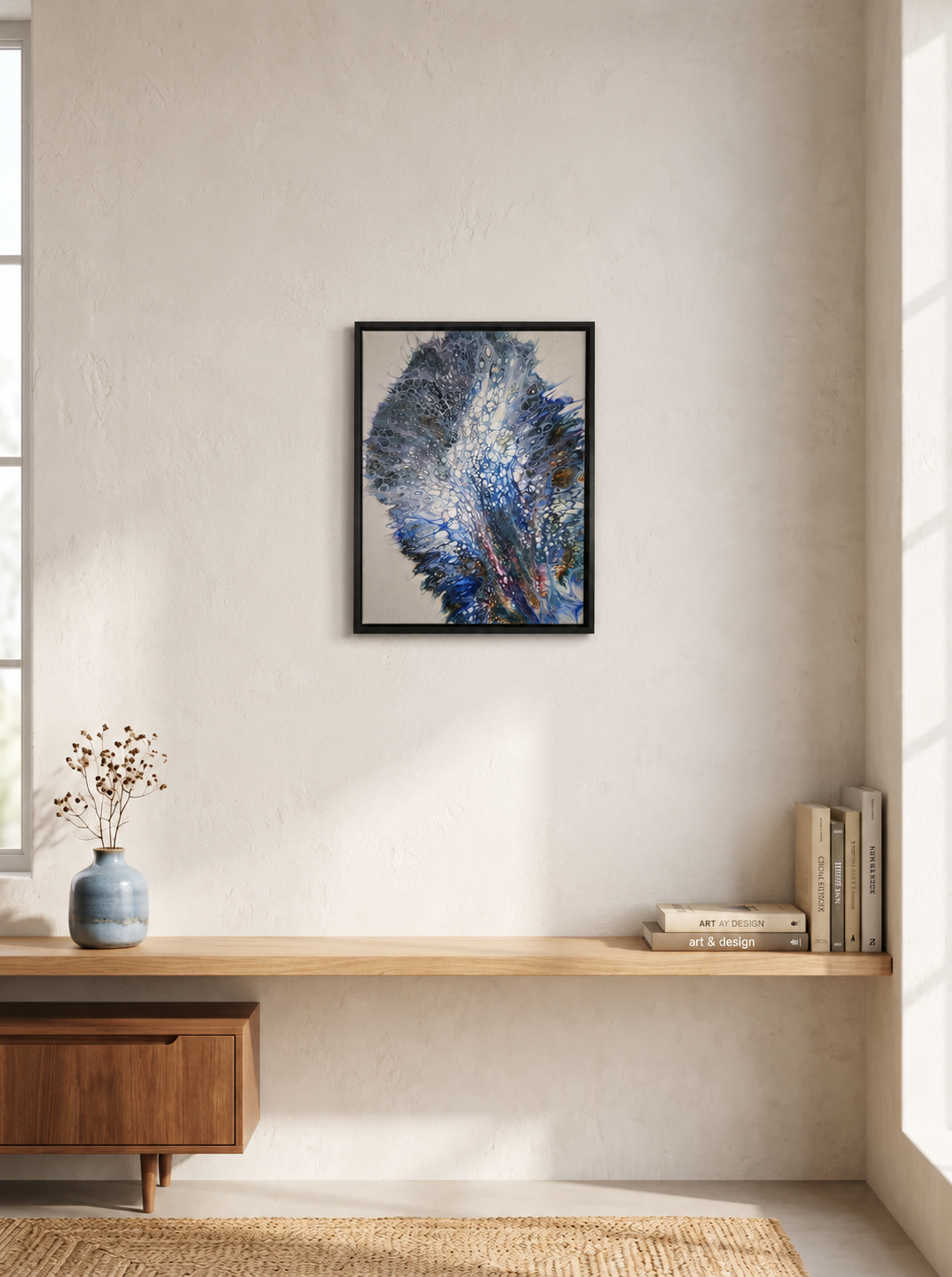Abstract Ocean Canvas Art Teal Blue Coastal Wall Display Contemporary Reef Inspired Design Organic Fluid Paint Texture Modern Beach House Style Living Room Statement Piece Nautical Home Styling Aquatic Color Palette Flowing Movement Pattern