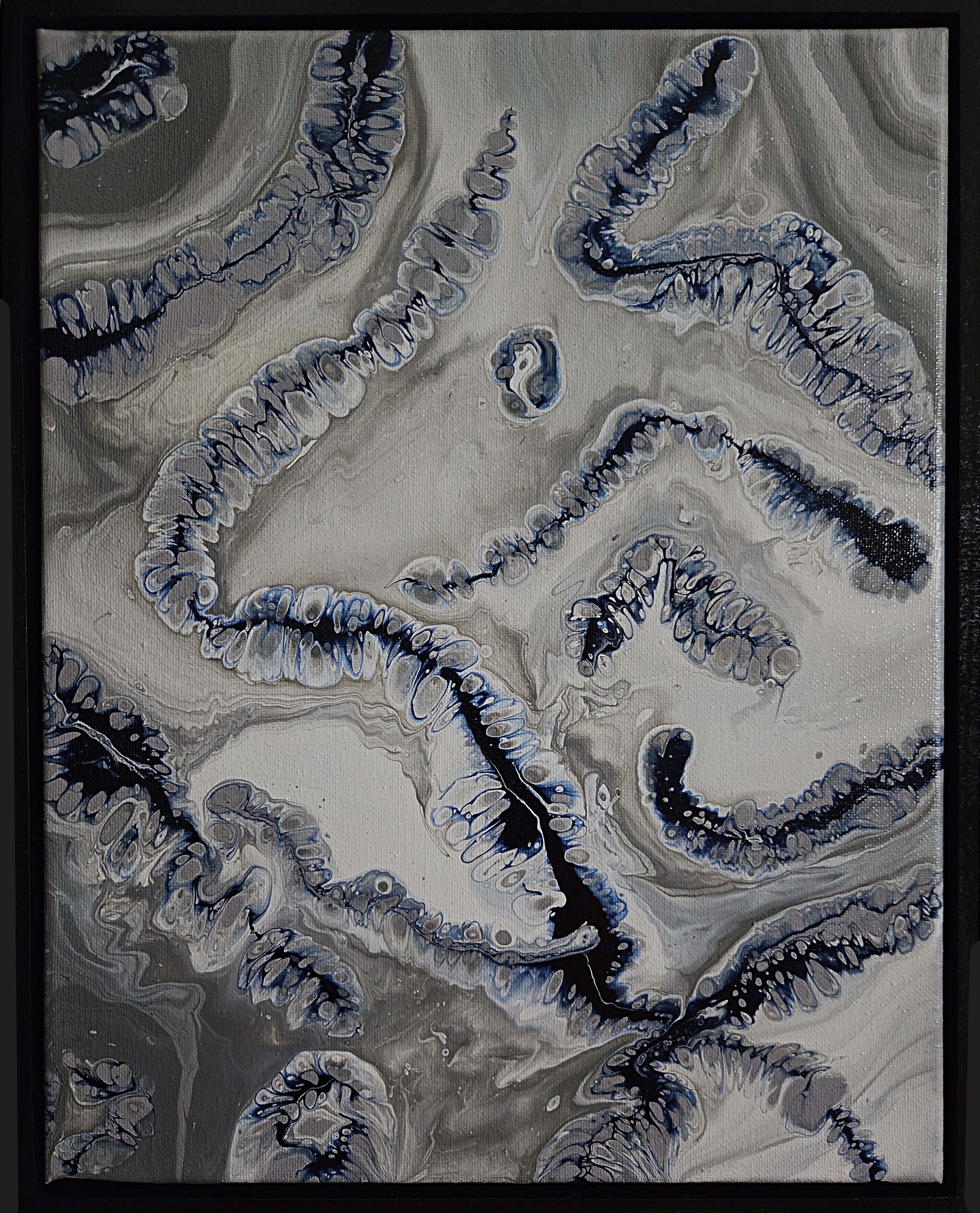 Modern Wall Art Abstract Blue Contemporary Canvas Textured Painting Moody Atmospheric Design Neutral Gray Palette Original Artwork Gallery Quality Statement Piece Living Room Bedroom Interior Design Essential Fluid Organic Forms Minimalist